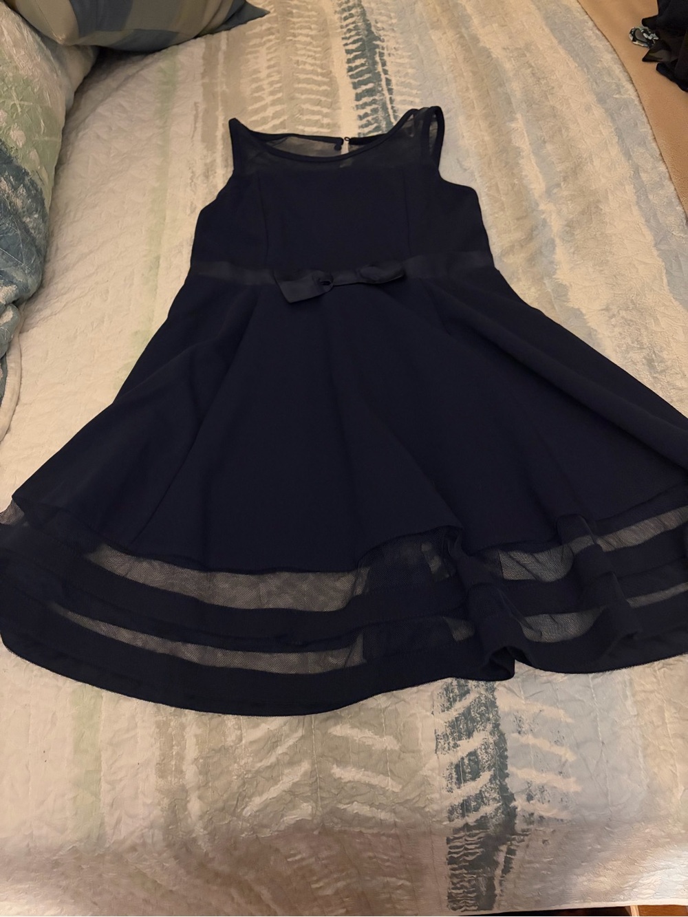 Calvin Klein Navy Fit-and-Flare Bow Waist Dress